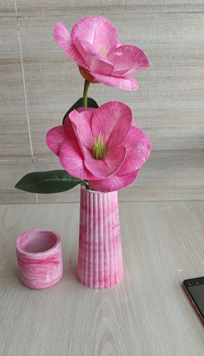 "Handcrafted Pink Marble Vase & Pen Holder Set" / Aesthetic Desk Decor, Handcrafted with Love